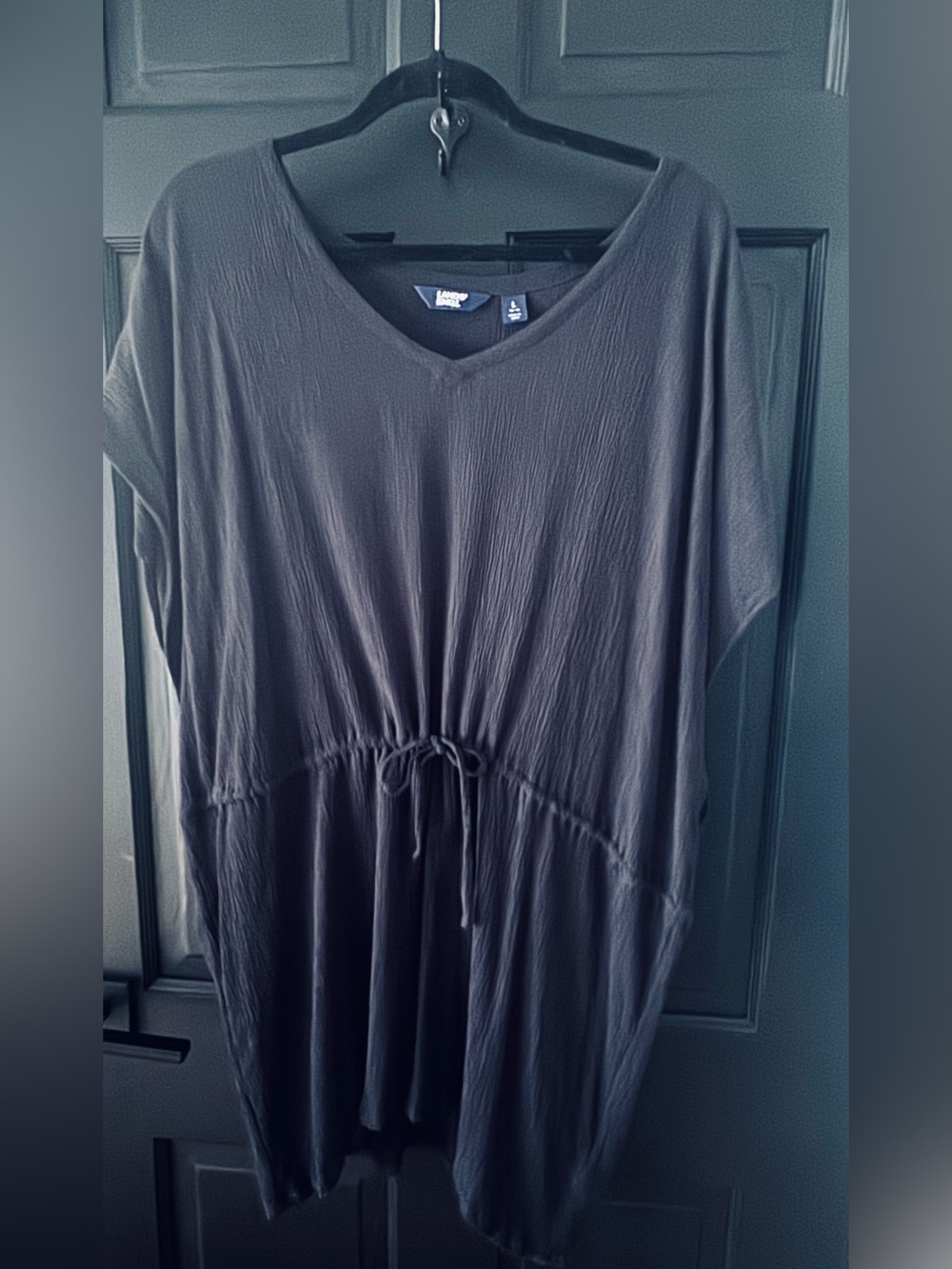Lands' End Black V-Neck Drawstring Tunic Beach Cover-Up